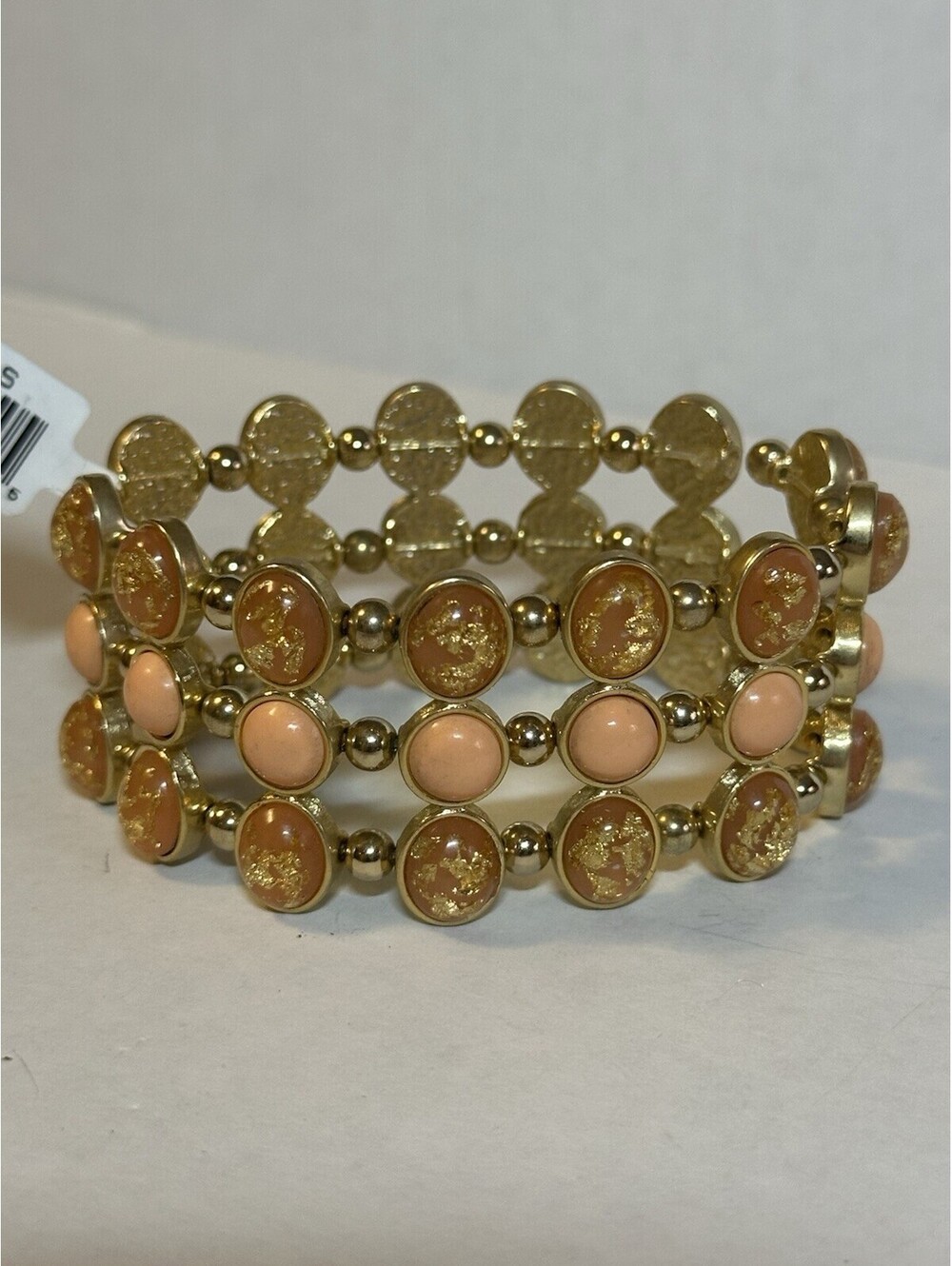 Macy’s Triple Strand Stretch Orange Coral Bracelet Goldtone